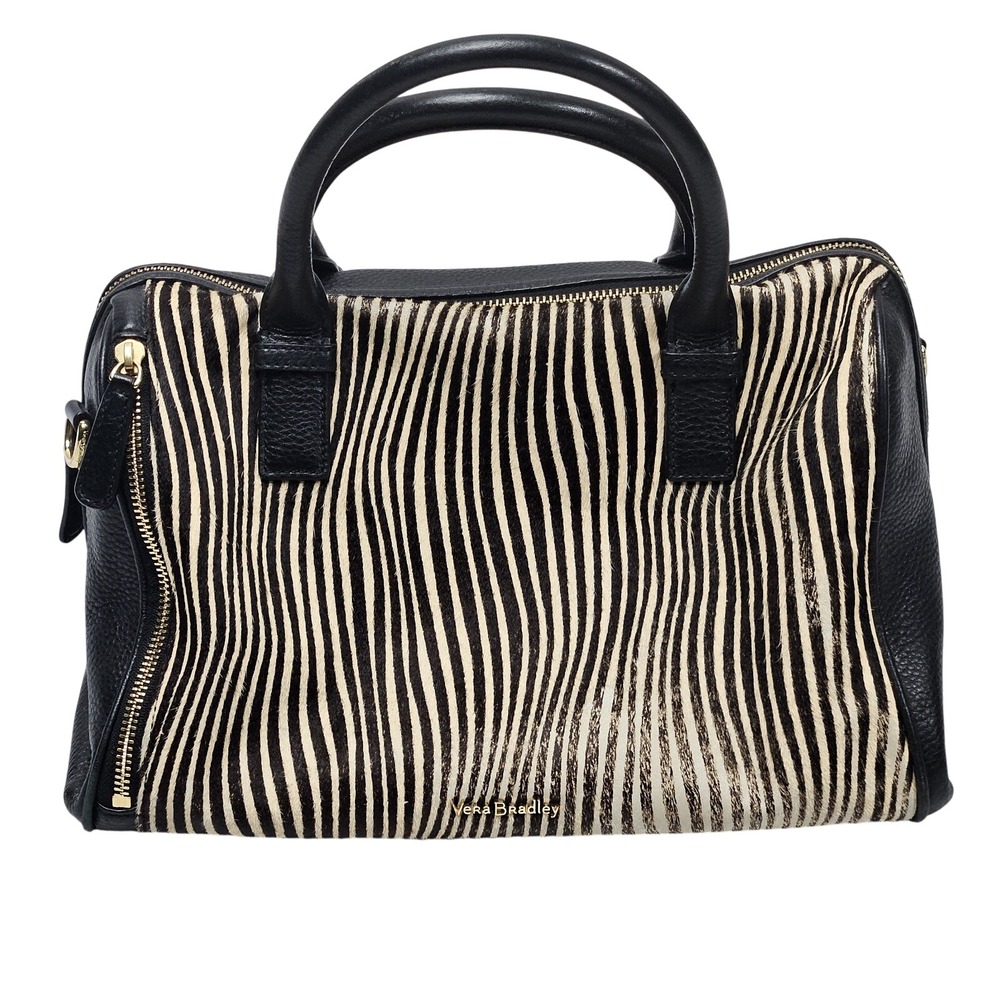 Vera Bradley Satchel One Size Black Ivory Zebra Cowhair‎ Leather Y2K Handbag